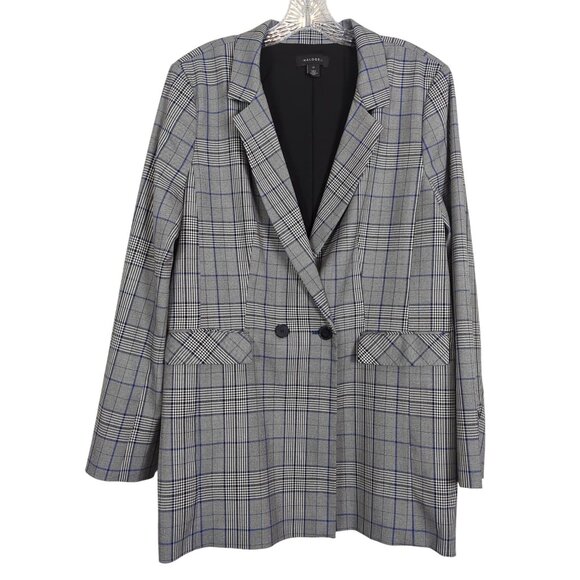 Halogen Womens Gray Black blue Plaid Double-Button Blazer‎ career sz XL - Picture 1 of 16